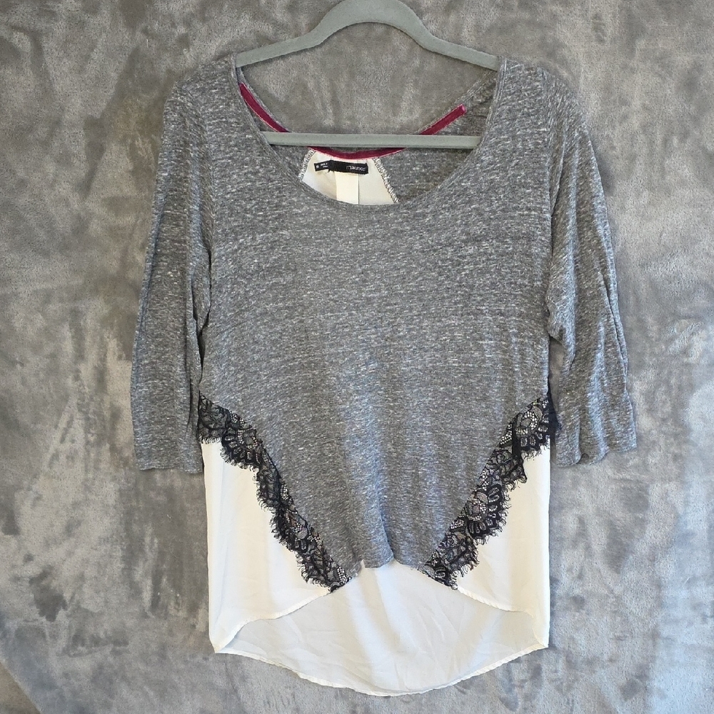 Maurices Gray and Cream Lace Accent Blouse